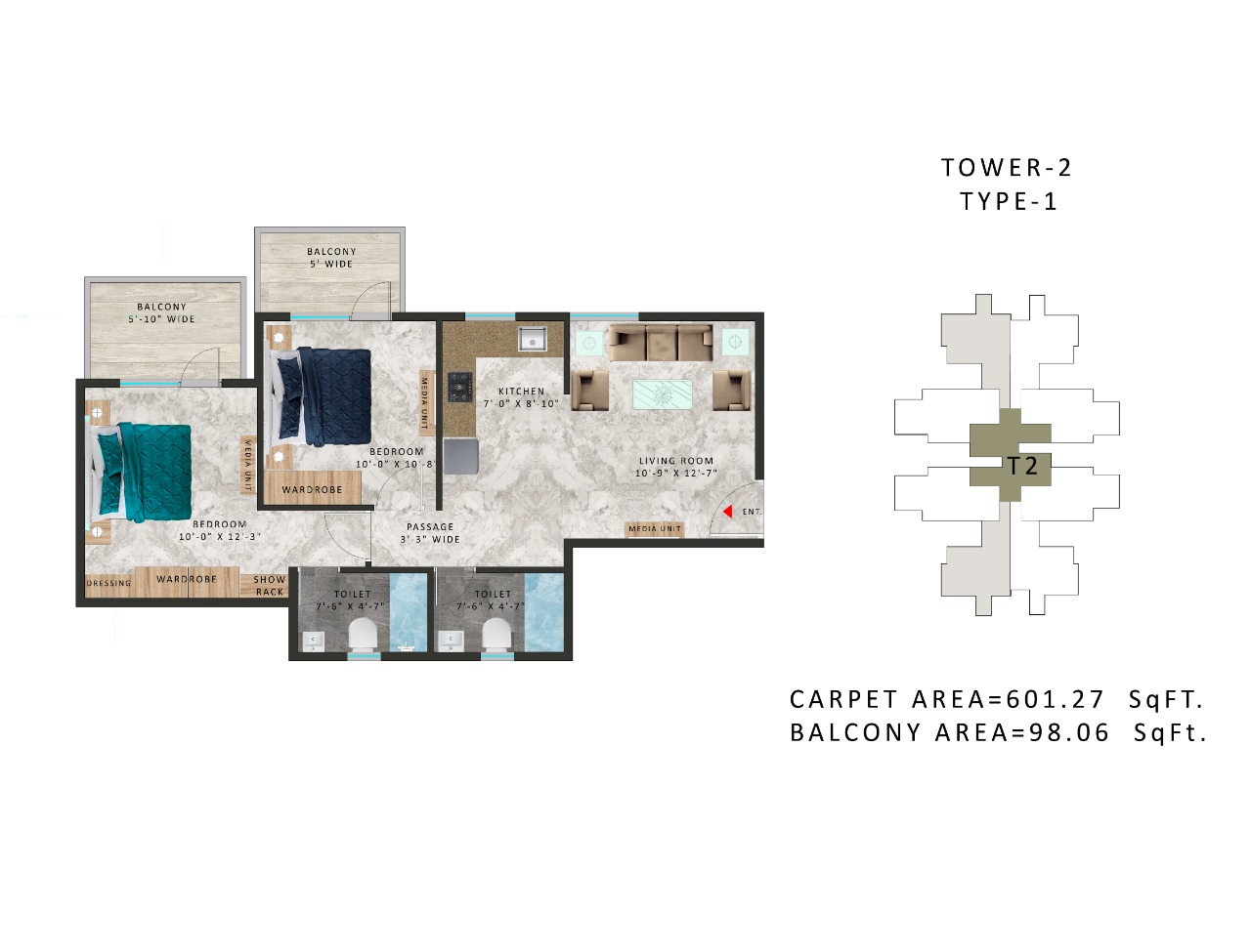 Pareena Om Apartments 2 BHK Floor Plan